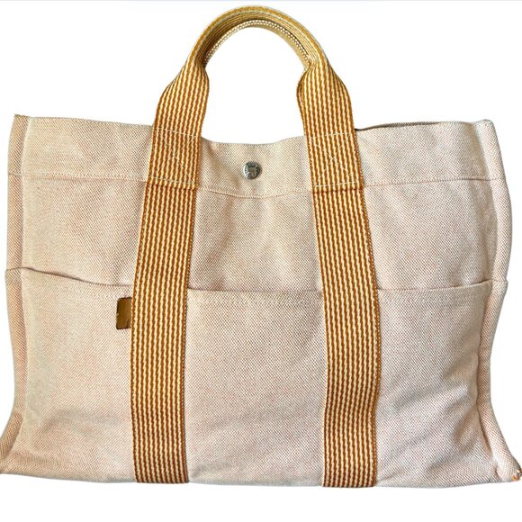 Hermès Toile Canvas Herline Tote MM in Peach